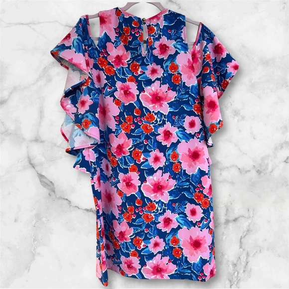 Mudpie Floral Ruffle Dress in Blue and Pink Sz M nwot #002 - Picture 3 of 3